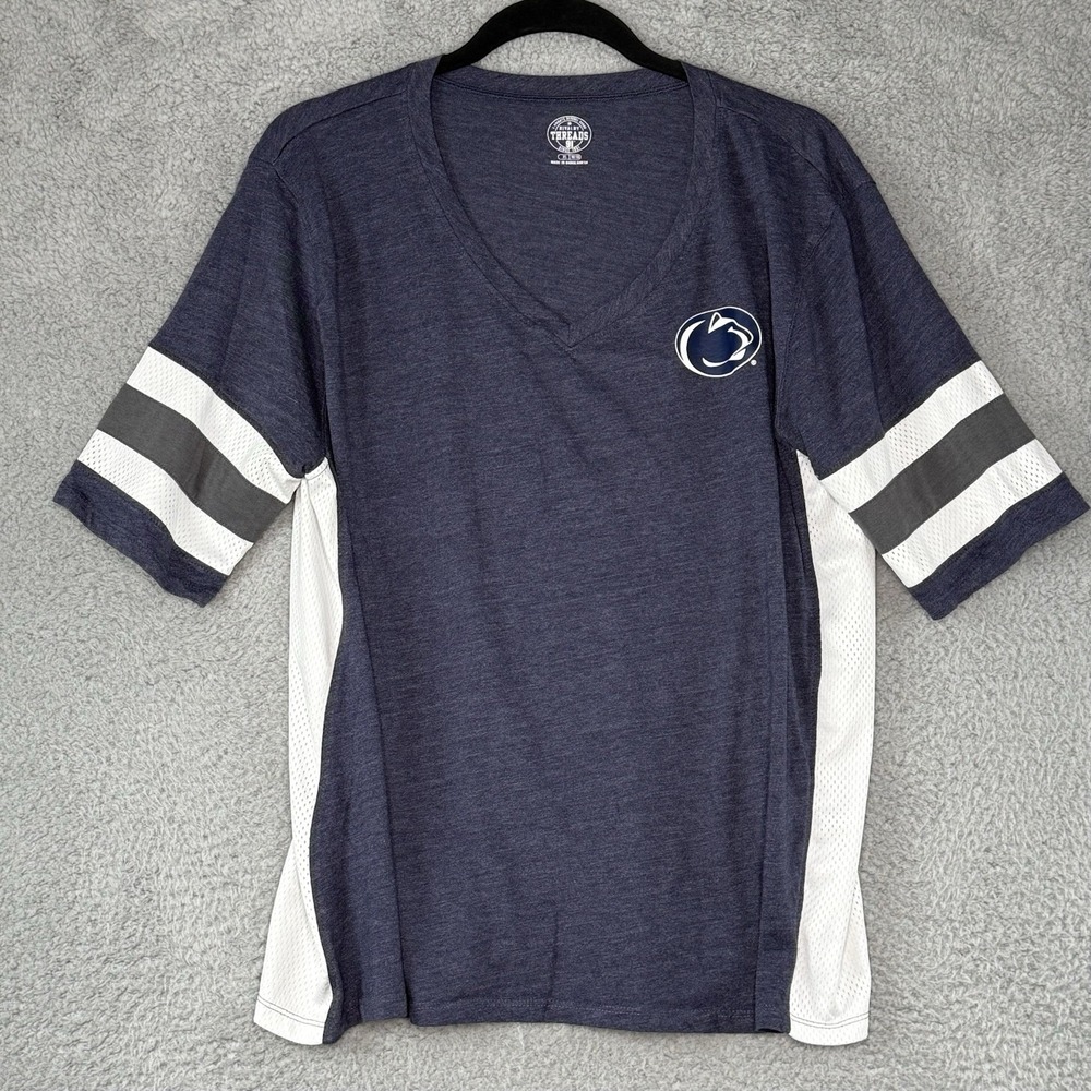 Penn State Nittany Lions Shirt Women's XL Blue Short Sleeve V Neck Jersey Logo